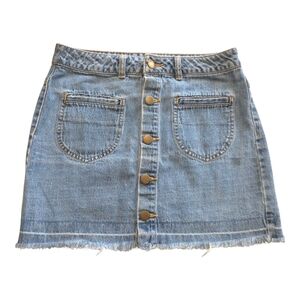 Forever 21 Denim Jean Mini Skirt Medium Washed Blue Women Button Down Closure, S